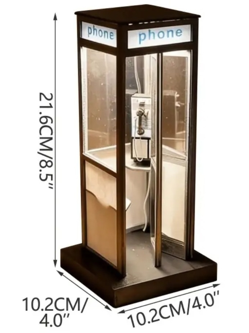 Vintage Style Phone Booth Table Lamp in Black and Glass - Picture 4 of 4